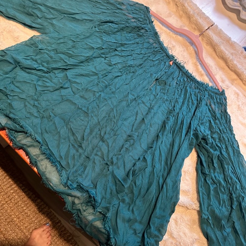 Free People Teal Off-Shoulder Blouse